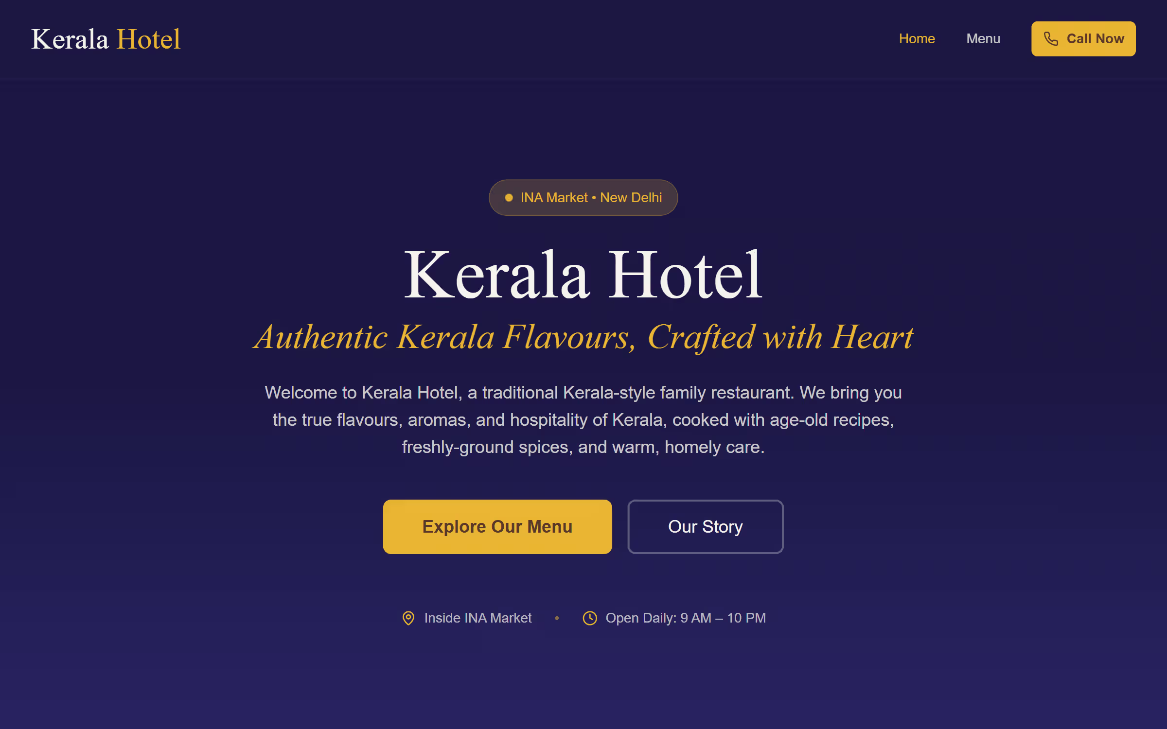 Kerala Hotel Desktop View